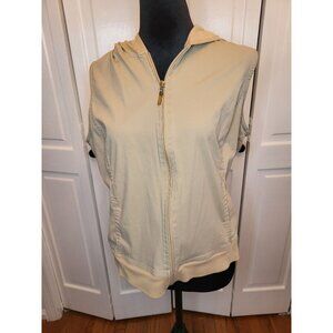 New York & Company Khaki Hooded Zip Up Vest L Y2K Streetwear Sporty Preppy Retro